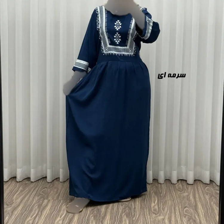 پیراهن نخی زنانه مدل پادمیرا فری سایز مناسب تا 48 همراه با کمربند